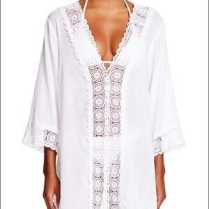 NWT La Blanca Women's Coverup Tunic XS White Island Fare Crotchet Trim